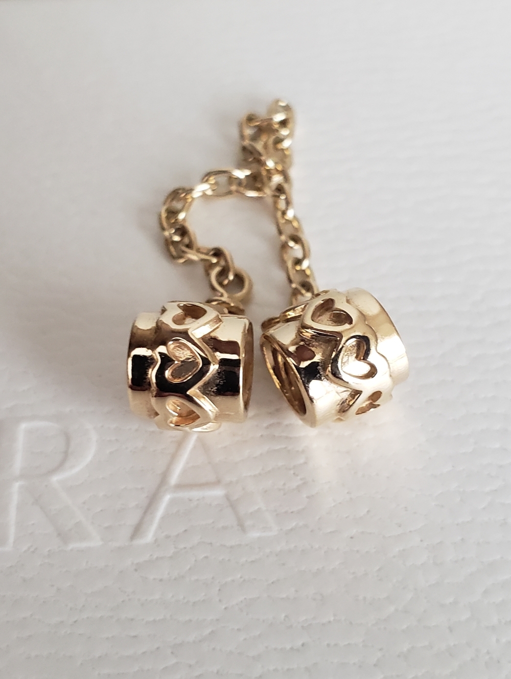 New Pandora 14k Solid Gold Hearts Safety Chain
